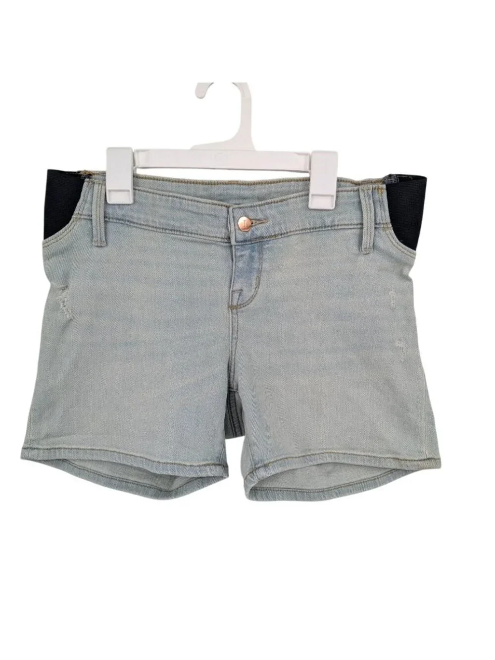 Maternity Denim Shorts Light Wash Stretch Casual Elastic Panel Mid Rise Size 2